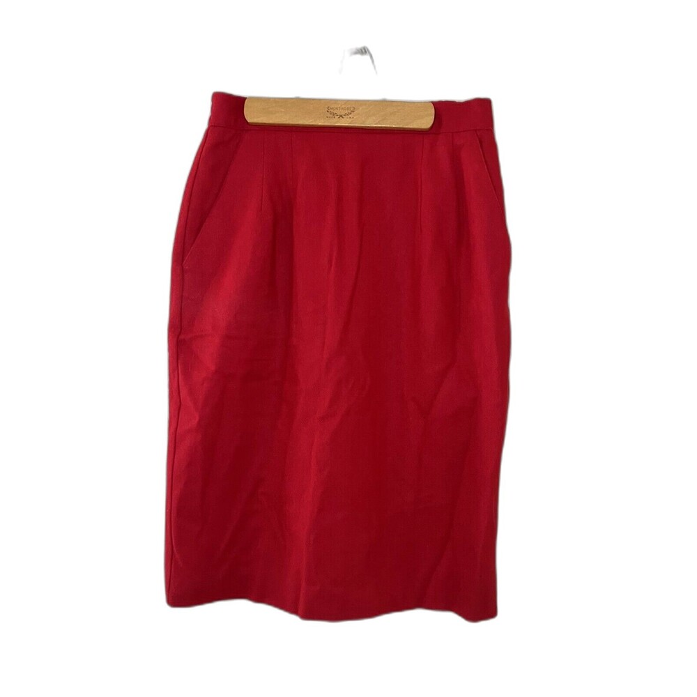Vintage Norton McNaughton Red Wool Pencil Skirt Size 6 Back Zip Pockets